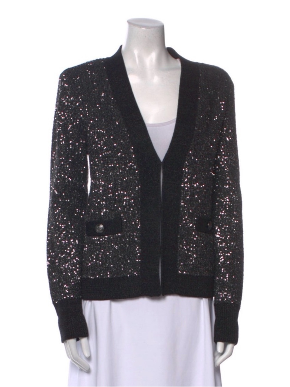 L’agence Black Sequin V-Neck Women's Cardigan Sweater